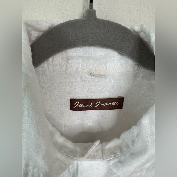 Island Importer Men’s Sz L 100% Linen Button Down Shirt Beach Textured Front - Picture 6 of 7